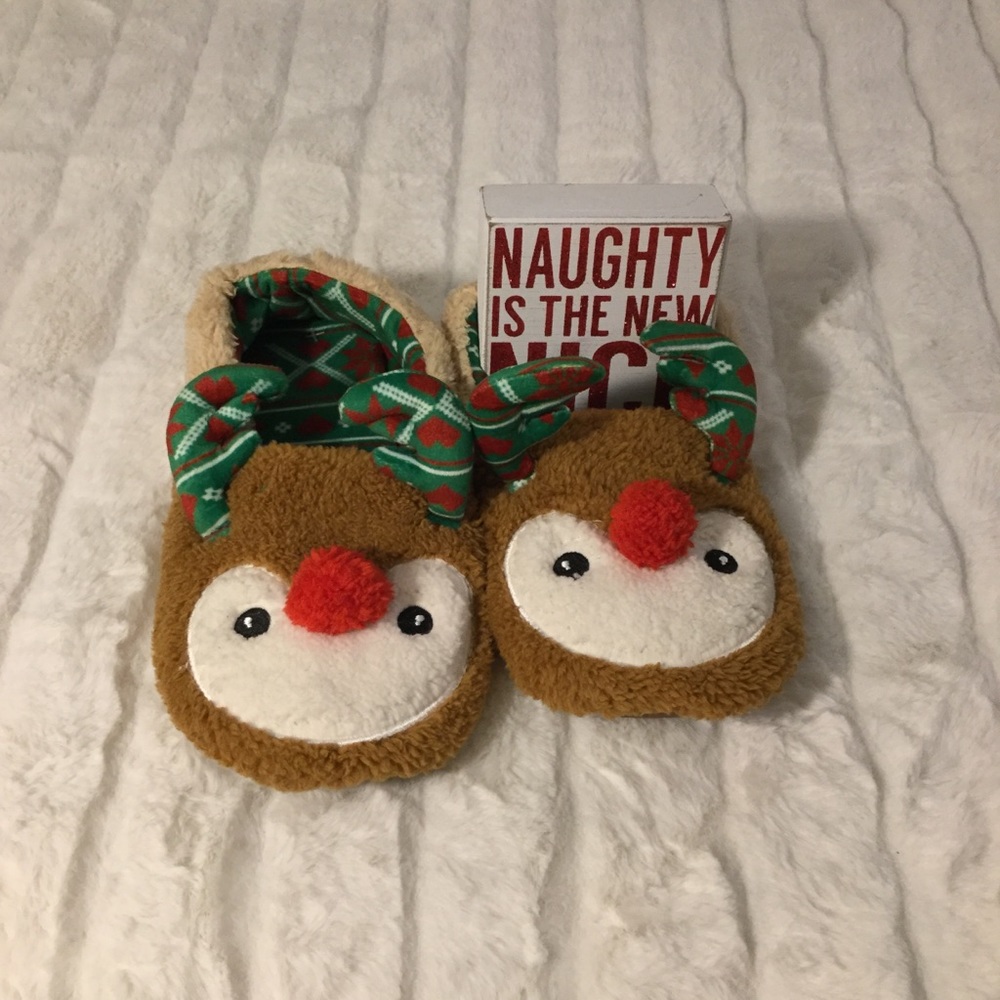 Xmas slippers with a red nose reindeer size 9 / 10